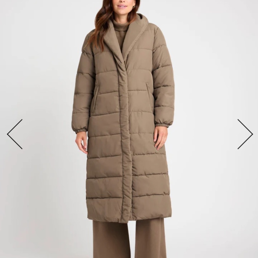 Anthropologie Long Puffer Coat in Taupe